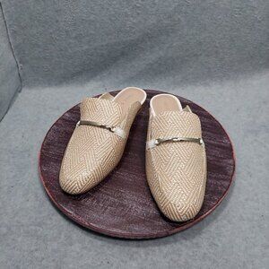 Kelly & Katie Womens Beige Patterned Mules Slip-On Loafer Flats